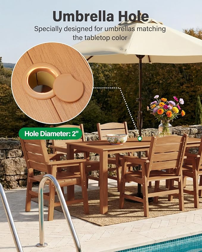 YEFU Patio Dining Sets HIPS: 5-Piece All-Weather Outdoor Table and Chairs with Umbrella Hole & Metal Aluminum Frame Patio Dining Set for 4 - Modern Outside Furniture for Family Meals in Deck Teak