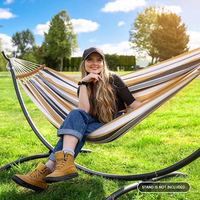 SUNCREAT Hammocks Outdoor Camping Double Hammock with Spreader Bar, Carrying Bag, Hammock Without Stand, Coffee