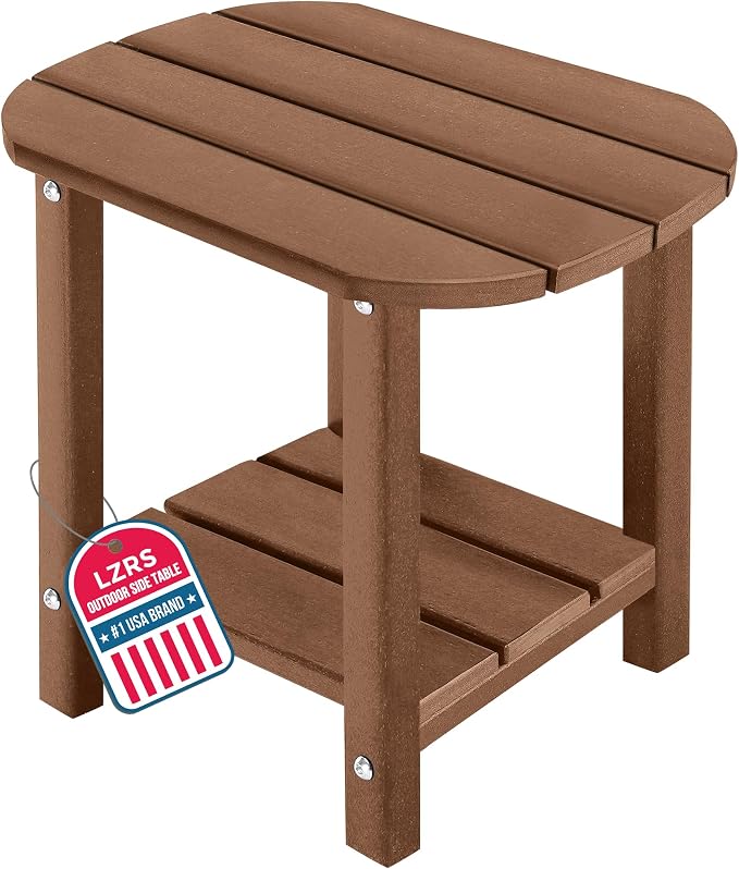 LZRS Patio End Table, Heavy Duty HDPE Outdoor Coffee Table with Wood Texture, Weatherproof Composite Table for Adirondack Chairs, Deck, Pool, Indoor/Outdoor, No Peeling Cracking(Brown)