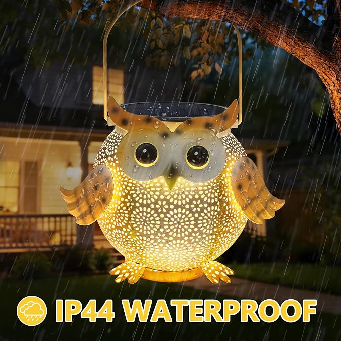 Solar Lantern Outdoor Lights, Cute Metal Solar Owl Lamp with Sound, Waterproof 2 Mode Hanging Solar Owl Lights for Yard Garden Patio Tree Pathway Lawn Outdoor Decorations