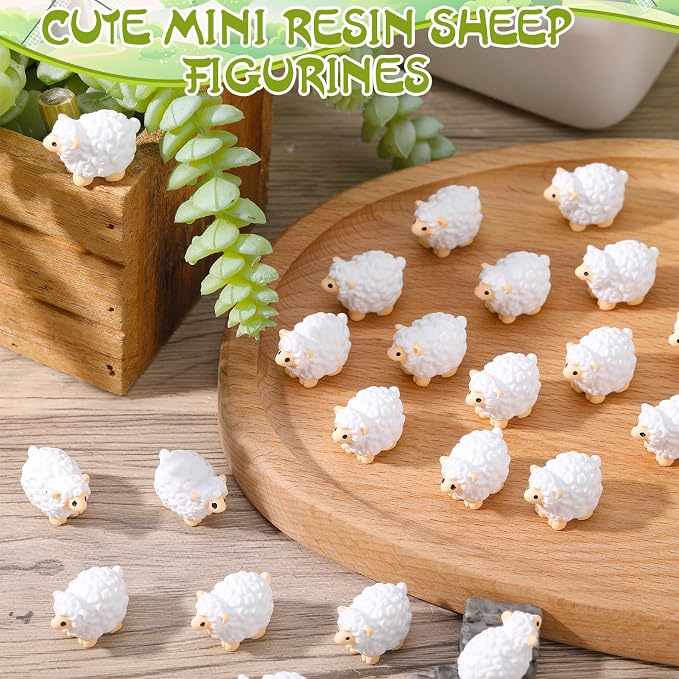 100pcs Mini Resin Sheep Figurines Garden Decor Ornaments（White） | Cute Sheep In 4 Colors Perfect Indoor Outdoor Garden Landscape Potted Plant Dollhouse Decoration
