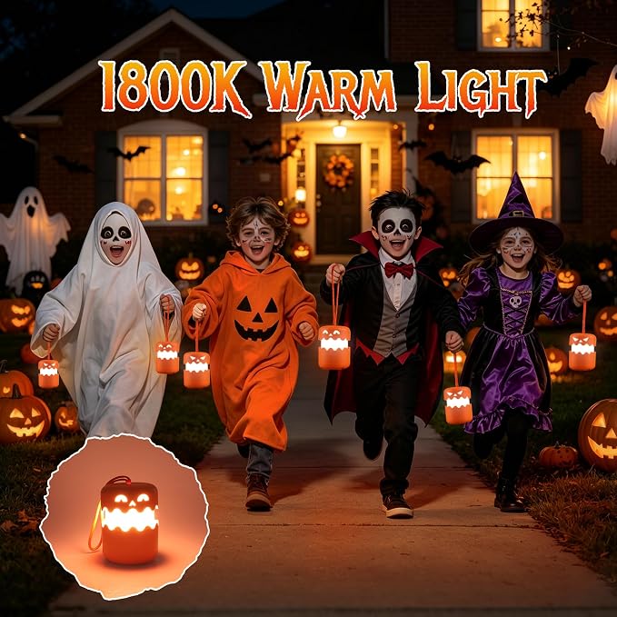 LED Halloween Pumpkin Lantern 2 Pack，Jack O Lantern with Lanyard | Halloween Lamp Gifts for Kids and Adults Collapsible Indoor/Outdoor Halloween Party Decoration