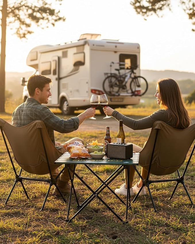 VILLEY Portable Camping Side Table, Ultralight Aluminum Folding Camp Table with Mountain Silhouette Print and Carry Bag, Compact Outdoor Picnic Table for Camping, Beach, Hiking, Travel, Medium