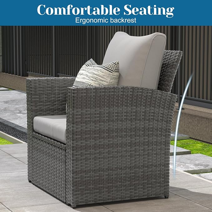 May in Color 4 Piece Patio Furniture Sets, All-Weather Wicker Conversation Sets, Outdoor Rattan Sectional Sofa Chair with Cushions and Coffee Table for Balcony, Garden, Backyard,Grey/Light Grey