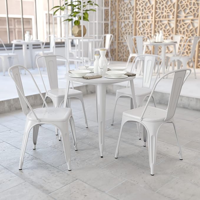 EMMA + OLIVER Commercial Grade 30" Round White Metal Indoor-Outdoor Table