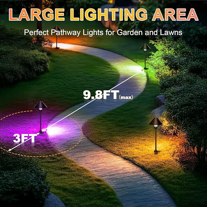 6 Pack Low Voltage Pathway Lights with Remote Timer, Low Voltage Landscape Lighting Warm White + RGB Modes, Outdoor LED Landscape Path Lights for Yard Lawn Backyard Walkway ETL Listed Transformer