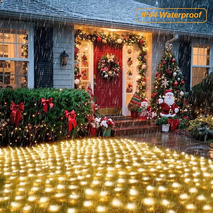 Warm White Net Lights, 34.5X 5ft Christmas Lights Outdoor Clear Wire | 610 LED Large Net Mesh Lights Plug in, 8 Modes Waterproof Connectable Bushes Lights for Christmas Hedge Yard Decor