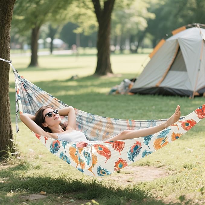 Camping Hammock Outdoor Hammocks for Outside Peacock Feather Beach Trees Portable Lightweight with Pockets Tree Straps Indoor