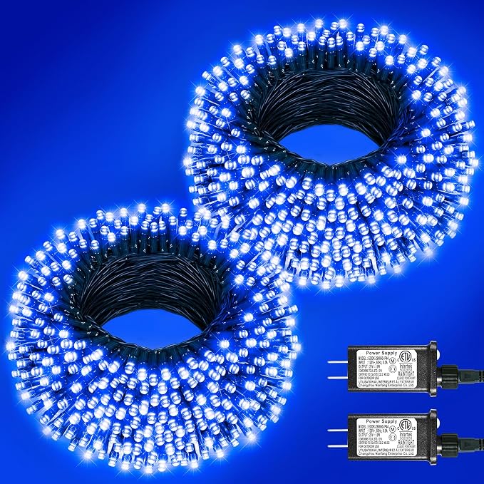 2 Pack Christmas Lights Outdoor, Total 200FT 600 LED Christmas Tree Lights | Blue, 8 Modes Waterproof Connectable String Lights for Outside Indoor House Yard Patio Garden Wedding Holiday Decorations