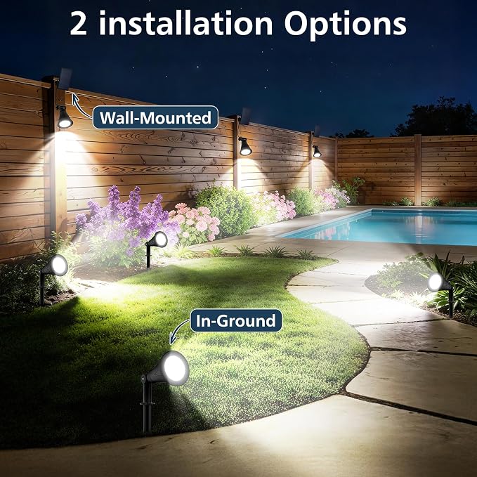 T-SUNUS Christmas Solar Powered LED Spot Light White 6000K, Separated Panel with 9.8ft Cable IP65 Waterproof Spotlights Outdoor Landscape Garden Lights for Flag Patio Yard Driveway Halloween 2 Pack