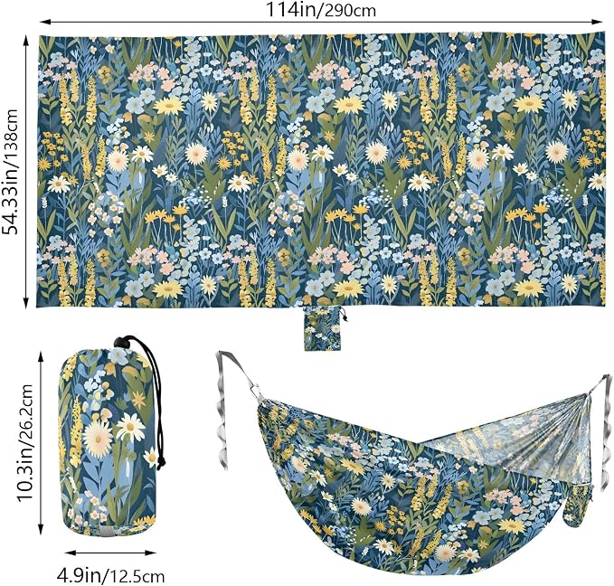 Camping Hammock Outdoor Hammocks for Outside Floral Field Garden Beach Trees Portable Lightweight with Pockets Tree Straps Indoor