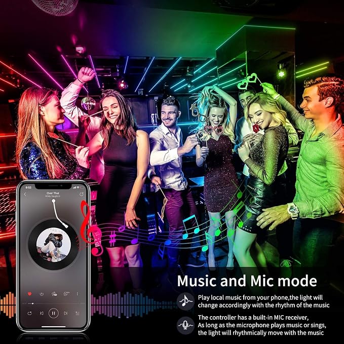 AILBTON Led Lights for Bedroom,100ft Led Light Strip Music Sync RGB Led Strip Lights Built-in Mic,Bluetooth App Control Led Room Lights with Remote,5050 RGB Rope Light