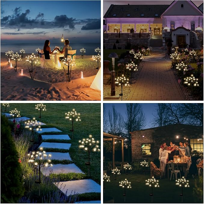 8 Pack Solar Lights Outdoor Waterproof, Garden Lights Solar Flowers | 2 Modes 160LED, Fairy Garden Decor for Outside, Yard, Patio, Pathway, Lawn Decorations, Gardening Gifts for Women Mom
