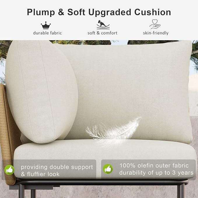 LayinSun 2 Pieces Aluminum Patio Furniture Set, Modern Modular Sectional Corner Chairs and Upgrade Thickness Cushion