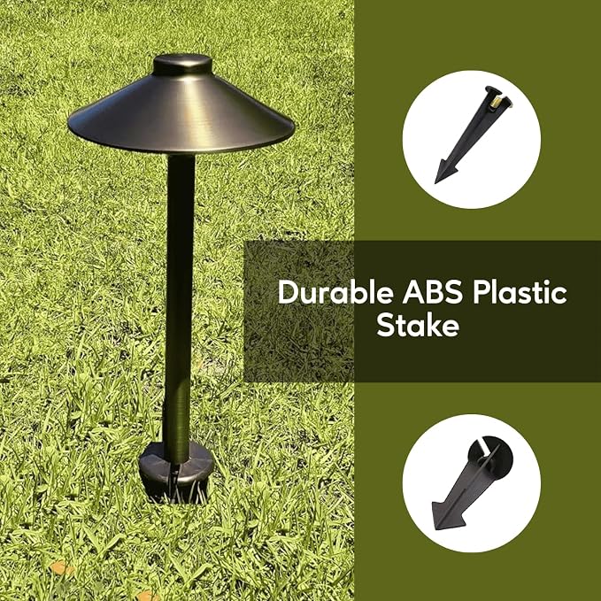 8" Outdoor Light Stake in Black Finish - Support Light Fixture Spikes, Universal Use, Resin Materials, Side Wireway (10 - Large Spike with Brass Wireway)