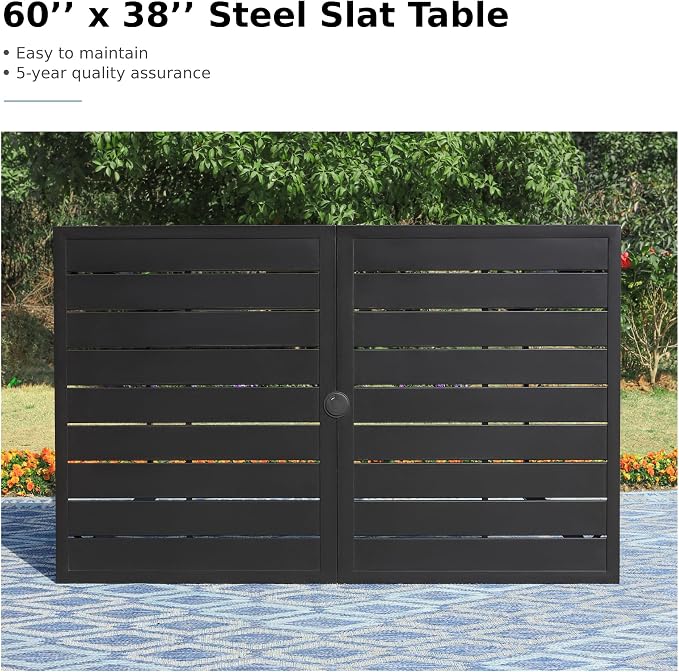 MFSTUDIO Patio Table and Chairs Set of 6, Outdoor Dining Set with Umbrella Hole, 7 Piece Patio Furniture Dining Set with Stackable Chairs