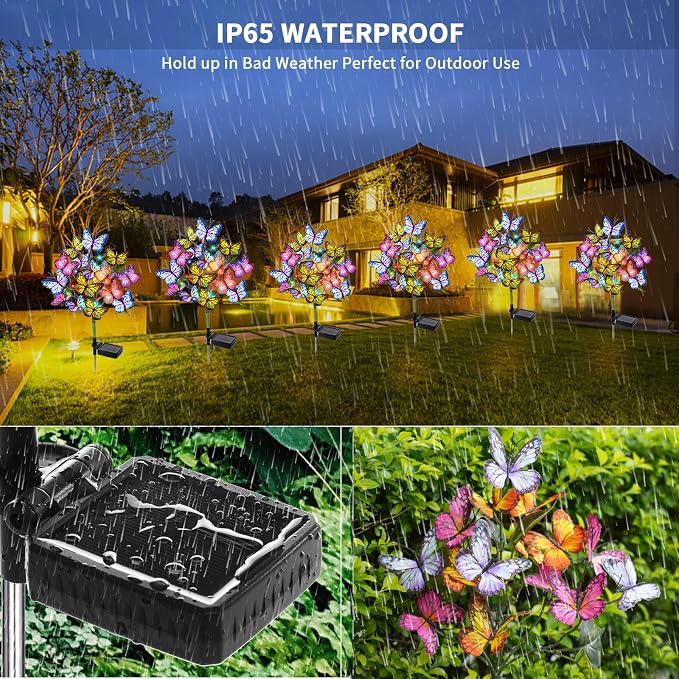 Adecorty Solar Garden Lights Outdoor Waterproof Decorative Solar Lights Outdoor 2 Pack with 44 LED 34 Butterfly Flower Garden Decor Yard Patio Lawn, Gifts for Mother's Day Mom Women