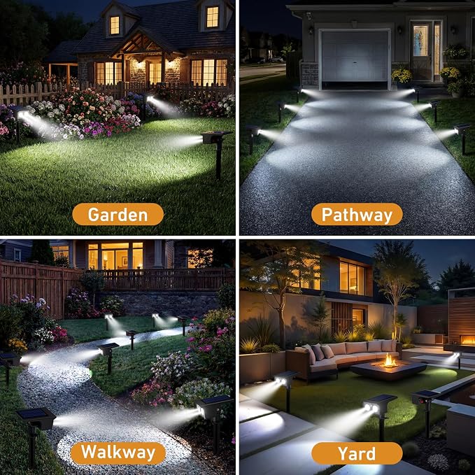 btfarm 4 Pack Solar Lights Outdoor Waterproof, Motion Sensor Outdoor Lights | 3 Modes Solar Powered Yard Garden Solar Spot Lights for Outside Pathway Landscape Lighting, Cool White