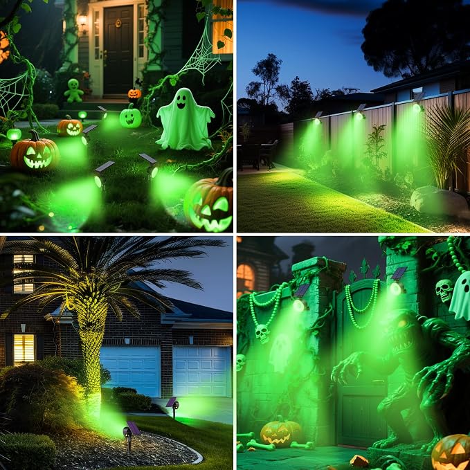 nipify Solar Spot Lights Outdoor Waterproof, Landscape Spotlights | Green, 2 Pack/53 LED/3 Modes, Adjustable Solar Panels, Auto On/Off, Uplights Lighting for Outside Tree Yard Flag Garden