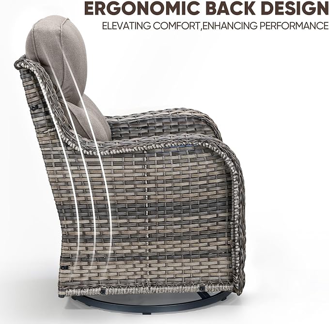 Swivel Patio Chairs Sofa Set of 6-6" Thick Cushion - Wicker Outdoor Swivel Rocker Patio Chair,Sofa/Side Table, High Back Comfortable Outdoor Glider Chairs - Grey Wicker | Grey Cushions