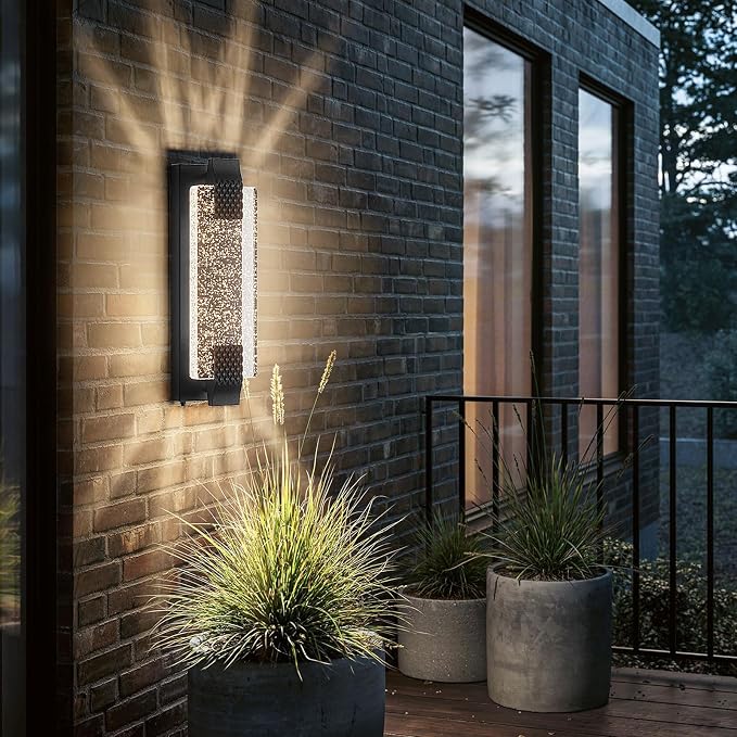camuucci Dusk to Dawn Outdoor Wall Light, Sparkling Glow Porch Sconce | IP65 Waterproof Exterior LED Wall Light, Bubble Acrylic Design, 15.7-Inch Front Door Light for Porch,Patio, Black