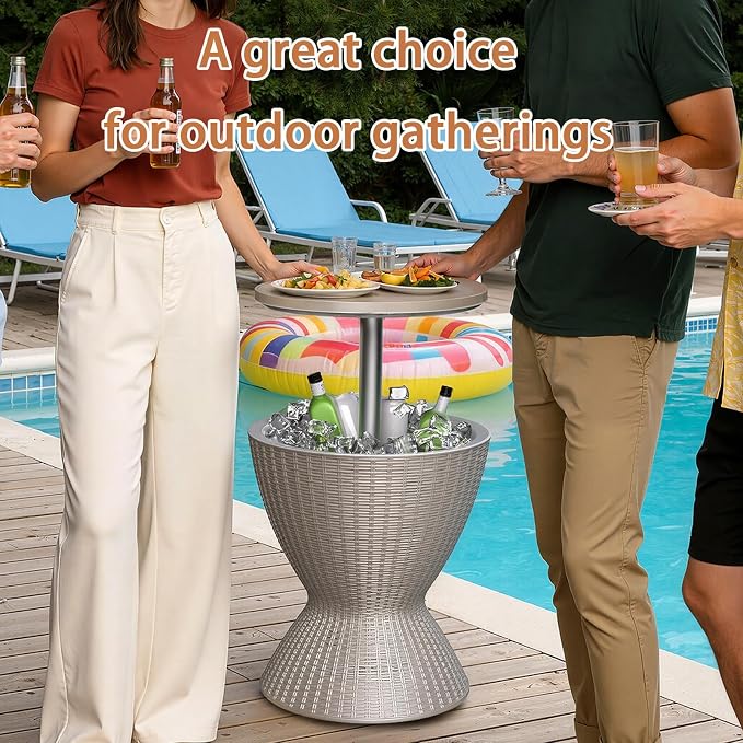 Zapdos 8 Gallon Outdoor Cooler Table with Alloy Steel Frame, Pop Up Patio Side Table Cooler with 12H Insulation, Bar Table Outside Coolers for Patio