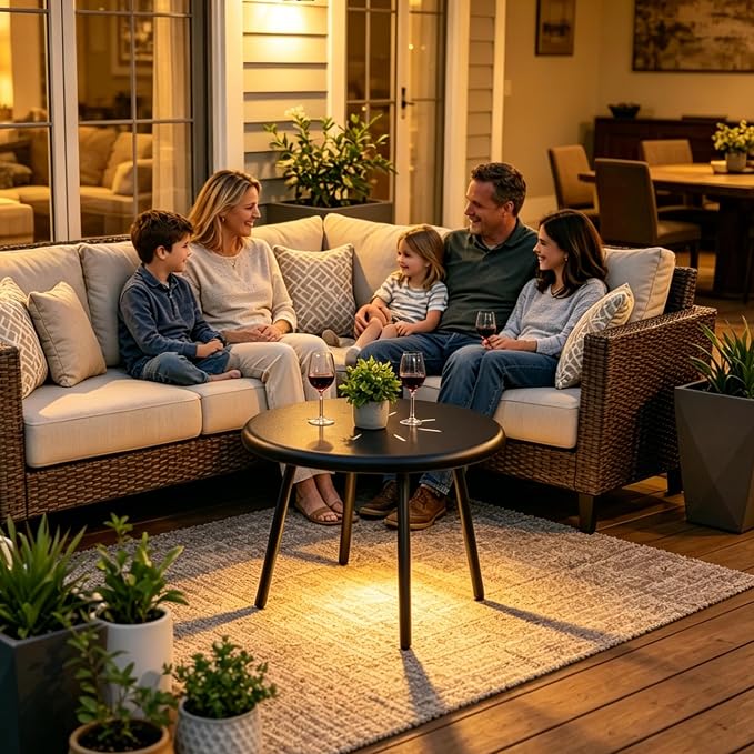Meluvici Outdoor Side Table, 19.7" Round Solar Coffee Table with LED Lights, Waterproof Metal Patio End Table for Garden, Backyard, Balcony, Deck, Patio Furniture