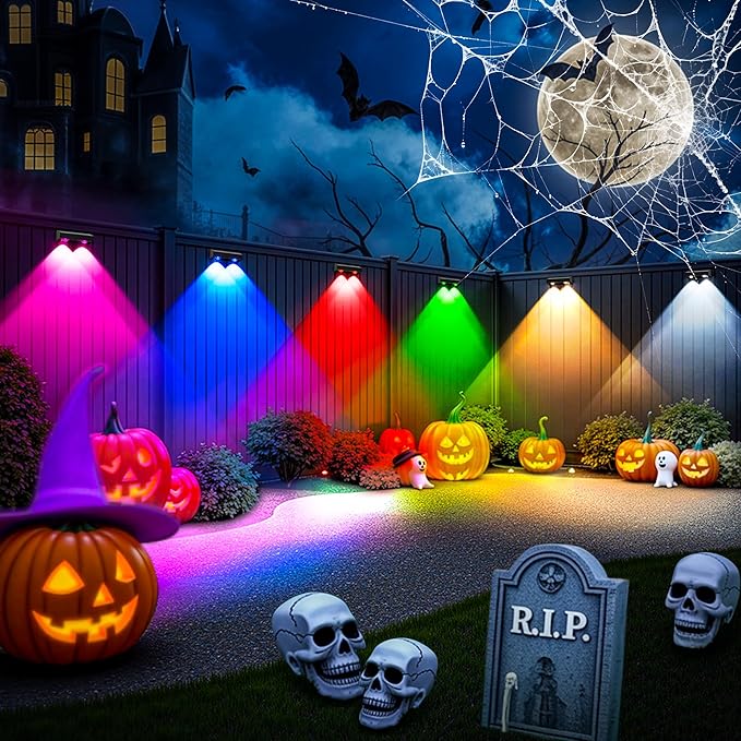SOLPEX Solar Fence Lights Outdoor, 9 Fixed Colors ＆ Color Changing Fence Solar Lights Outdoor Waterproof IP65, LED Deck Lighting for Halloween Wall Backyard Step Railing Patio Pool Porch(12 Pack) | LED Deck Lighting for Halloween Backyard Wall Step Pat...