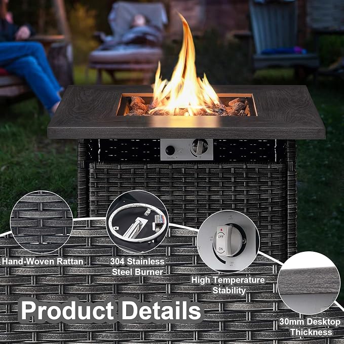 HUMMUH Outdoor Patio Furniture with Fire Pit Table Outdoor Conversation Set PE Wicker Patio Couch Swivel Glider Chairs for Balcony Garden,Lawn,Deck