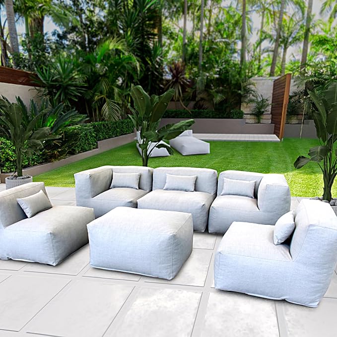 ANNYH CALALUNA 6Pc PATIO Furniture Sectional Conversation Set. Combines 3Middle, 2Corner, 1Ottoman/Coffee OUTDOOR Exp Foam Filled CHAIRS. A UNIQUE Modular Contemporary Sofa Could Gray (Cloud Gray)