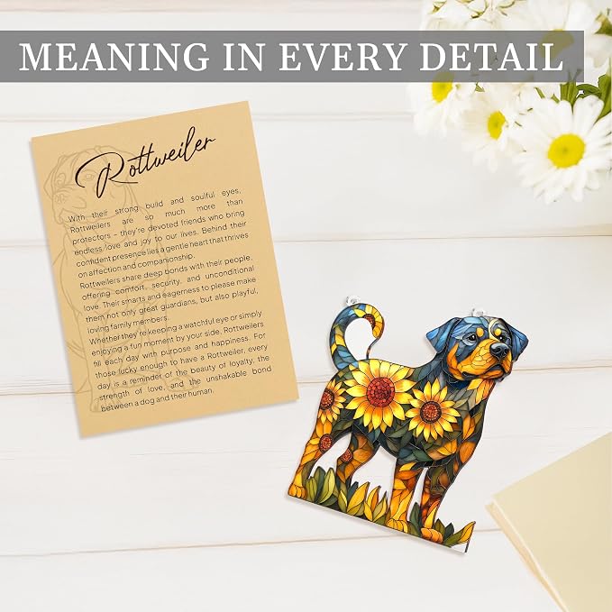 Rottweiler Gifts for Women, Colorful Rottweiler Ornament for Window Hanging | 4.1"x4.1" Acrylic Suncatcher Ornament Faux Stained Glass, Dog Lovers Gifts for Women, Dogs Christmas Ornaments for Tree