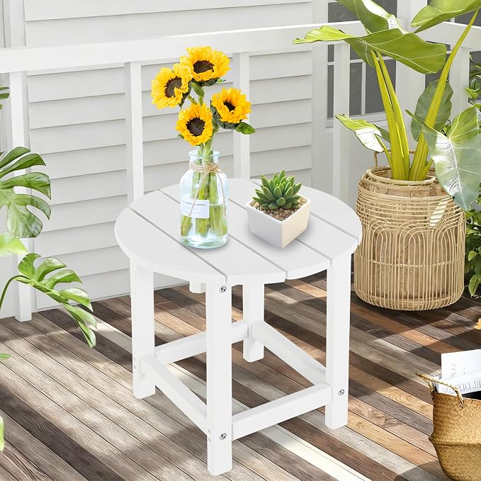 LZRS Adirondack Patio Side Table End Table, Outdoor Coffee Tables for Patio, Backyard,Pool, Indoor Companion, Easy Maintenance & Weather Resistant(White)
