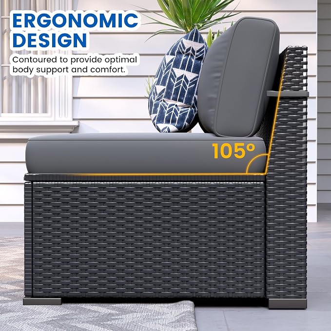 8 Piece Patio Furniture Set with 44” Fire Pit Table All-Weather Wicker Conversation Sectional Sofa & Coffee Table with Thickened Cushions for Backyard, Garden(Grey)