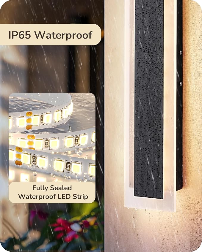 EDISHINE Upgraded 23.6" LED Modern Dimmable Linear Outdoor Wall Light 2pcs | Adjustable Brightness & Color Temperature, IP65 Waterproof, Memory Function, Long Exterior Lighting Fixtures for Garage