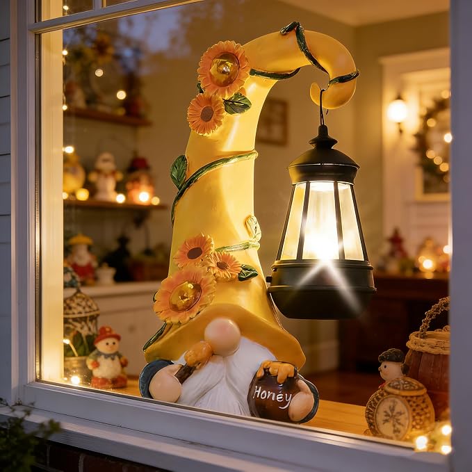 twinbling Birthday Gifts for Women Mom Garden Gnome Statue | Solar Lights Large Garden Sculptures Funny Bee Gnome Outdoor Patio Lawn Yard Garden Decor 12 in Summer Gnomes Outdoor