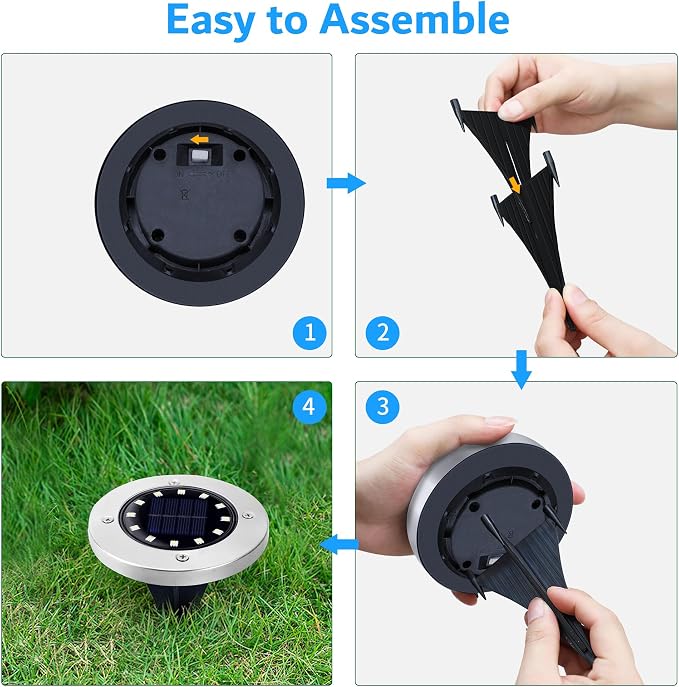 Biling Solar Ground Lights Outdoor Bright Waterproof 12 Pack Warm White | Flat 12 LEDs Solar Lights Outdoor Longevity, Easy To Assemble and Use, for Yard Walkway Garden Driveway