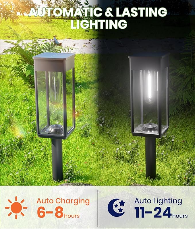 BITPOTT Solar Pathway Lights Outdoor, Bright Solar Lights for Outside Waterproof IP65,2 Pack Auto On/Off Garden Lights Solar Powered Landscape Lights for Yard Walkway Driveway Lawn
