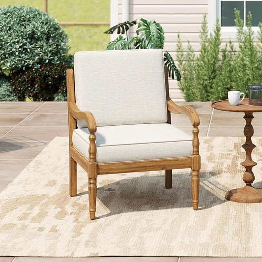 Patio Furniture Set-Single Chair, Outdoor Sectional Furniture with Armrests and Thick Washable Cushions, All-Weather Patio Conversation Set for Backyard, Garden and Poolside, Beige(Series F)