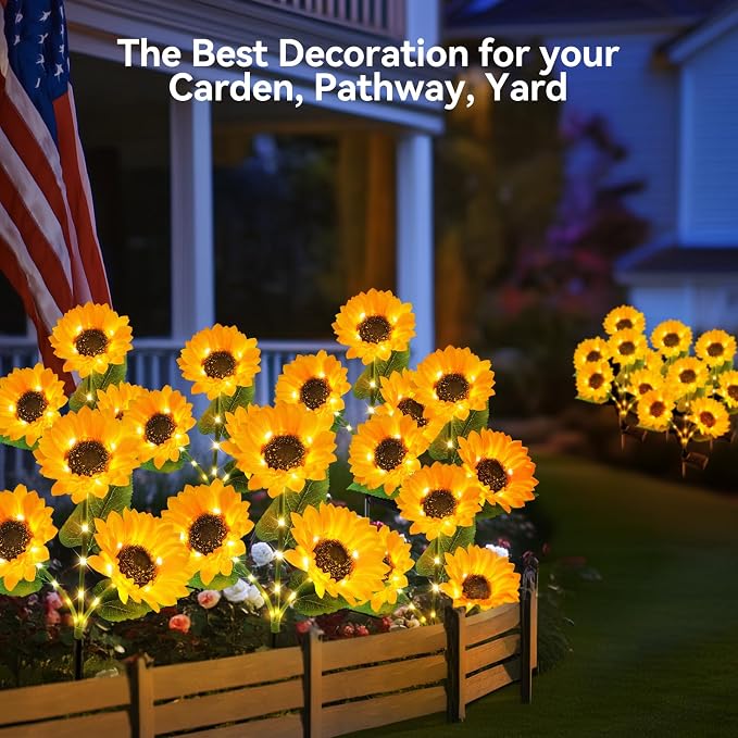 KOOPER Solar Lights Outdoor Garden Decor - Upgraded 6 Pack Solar Garden Lights with 18 Bigger Sunflower Lights, Solar Flowers Outdoor Waterproof for Flower Bed Yard Decor, Gift for Women Mom Grandma