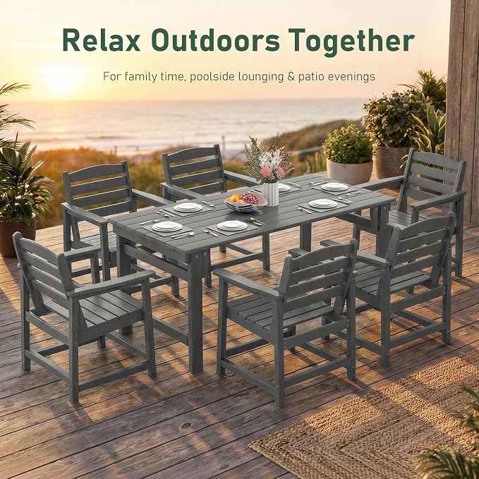 Furnimart Outdoor Dining Chairs Set of 2, Extra-Thick HDPE All-Weather Patio Armchairs with Wide Seat, Outdoor Furniture for Backyard, Garden, Lawn & Poolside, Grey