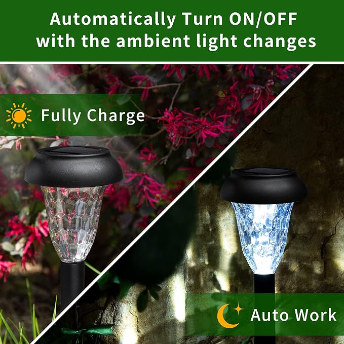 GIGALUMI Solar Lights Outdoor Waterproof, 12 Pack Cool White Pathway Lights | Solar Powered Landscape Lighting, Solar Garden Light for Decor, Patio, Garden, Yard, Pathways, Walkways