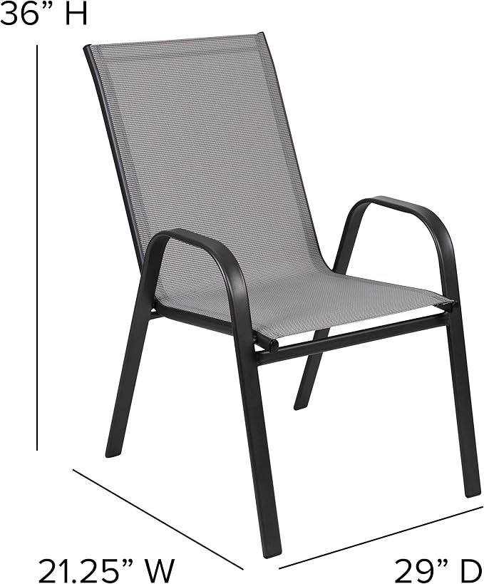 Flash Furniture Brazos 5 Piece Outdoor Patio Dining Set - 4 Gray Flex Comfort Stack Chairs - 31.5" Square Tempered Glass Patio Table