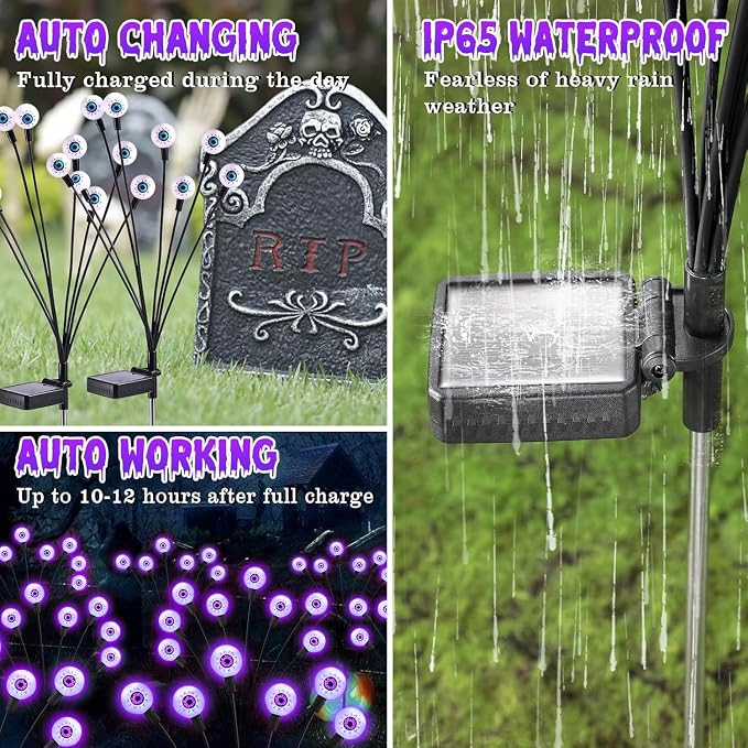 ASMAD Halloween Decorations Outdoor Solar Scary Eyeball Light,10Pack 80LEDs | Halloween Lights, Halloween Decor, Green Eyeball Swaying Lights, Solar Path Lights Waterproof for Garden/Patio/Party Decor