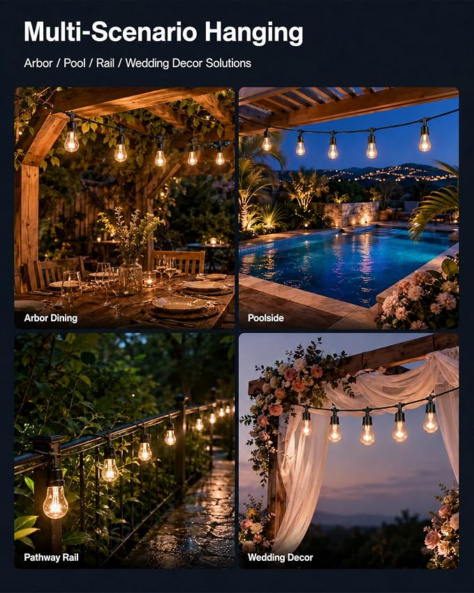Outdoor String Lights 27FT, Smart RGBW IC Color Changing Patio Lights with 10 Dimmable LED Bulbs, App & RF Remote, IP65 Waterproof Shatterproof