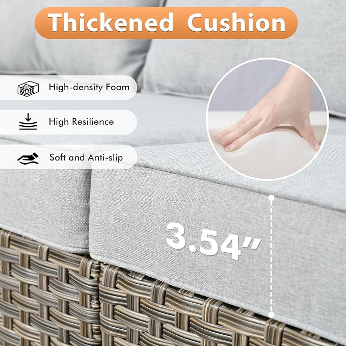 8 PCS Outdoor Patio Furniture Sets,Patio Conversation Sets Outside Rattan Soft Cushion Sofa with 2 Wicker Rocking Chairs Soft Cushion Fit Backyard Porch Garden Poolside Balcony,Light Grey