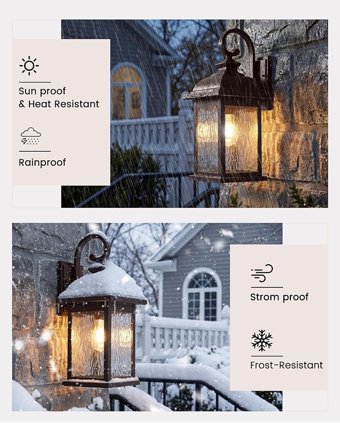 FEMILA 21" Outdoor Wall Light Fixtures, Rust-Proof Waterproof Outdoor Wall Lamp, Ideal for Porch, Patio, Entryway, Garage, with Water Ripple Glass, 4FD54B2 ORB-WP