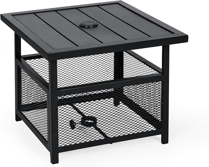 SUNCROWN Outdoor Patio Side Table with 1.57" Umbrella Hole, Patio Bistro Square Table, Garden Furniture Deck Pool Table