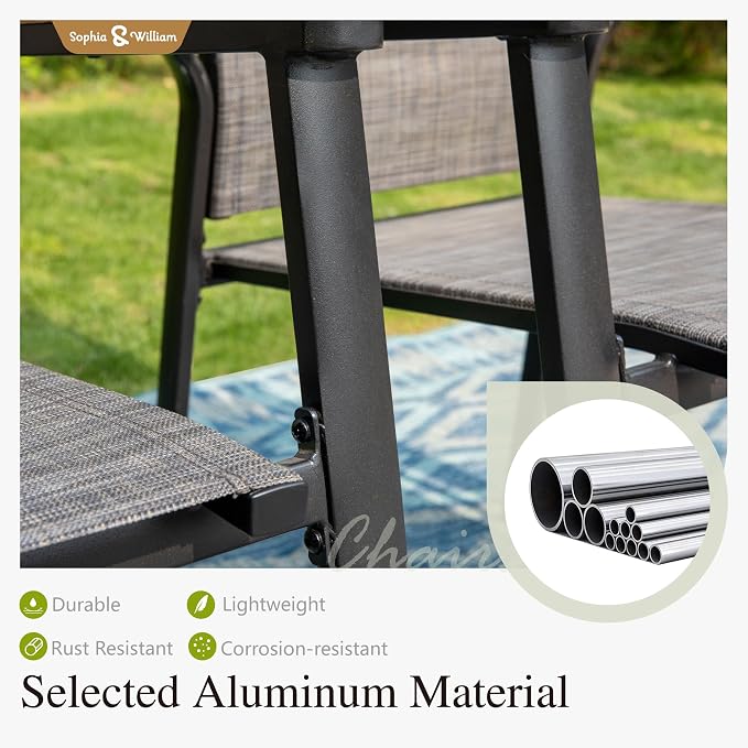 Sophia & William Patio Dining Set for 8, Metal Table & Aluminum Chairs | Rectangle table, Grey Stackable Chairs, Breathable & quick-drying, Light-weight & space-saving, Umbrella Hole, Outdoor