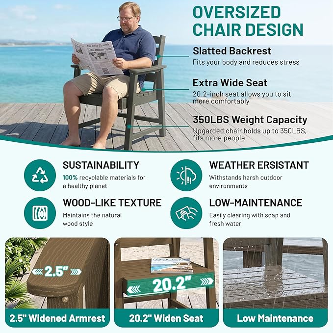 PLUUV Outdoor Dining Set for 8 Person, HDPE Large Table with Aluminum Legs and 8 Armless Chairs, All-Weather Patio Dining Furniture Set with Umbrella Hole for Backyard, Garden, Brown