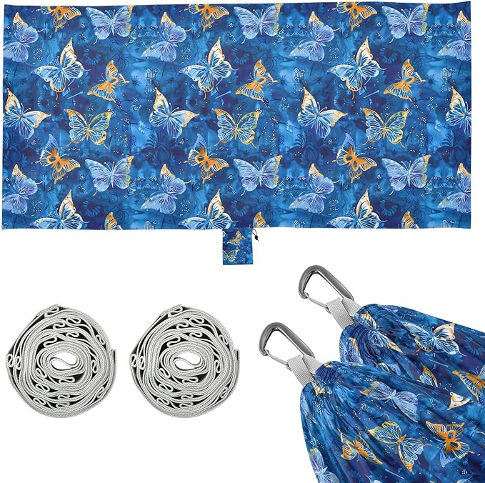 Camping Hammock Outdoor Hammocks for Outside Butterfly Batik Blue Beach Trees Portable Lightweight with Pockets Tree Straps Indoor